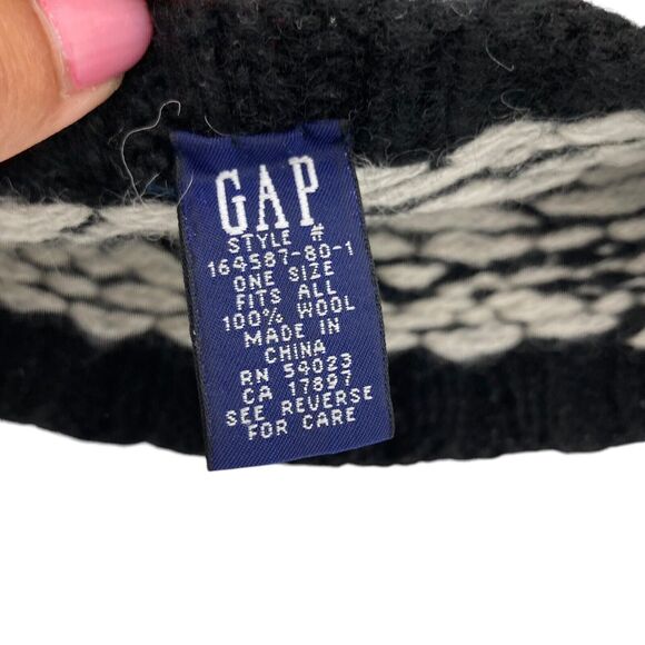 Rare Vintage 80s GAP Black & White 100% Wool Reindeer Snowflake Knit Beanie Cap - Picture 10 of 10